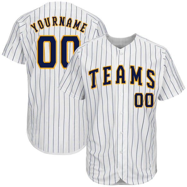 Custom White Navy Strip Navy-Gold Authentic Baseball Jersey Custom White Navy Strip Navy-Gold Authentic Baseball Jersey