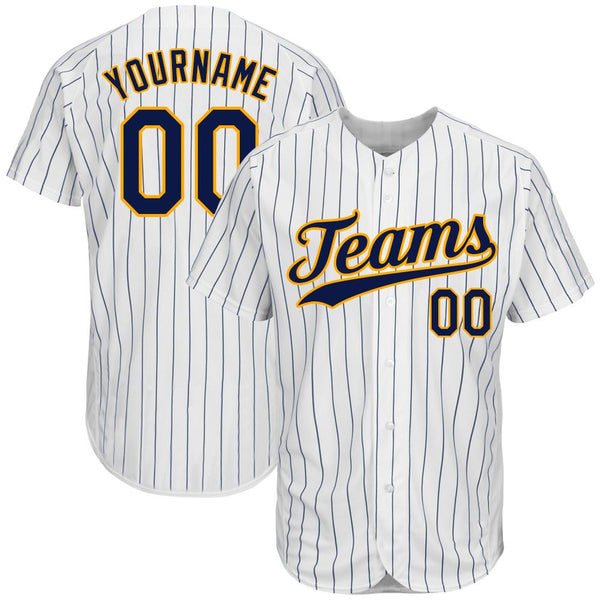 Custom White Navy Strip Navy-Gold Authentic Baseball Jersey Custom White Navy Strip Navy-Gold Authentic Baseball Jersey