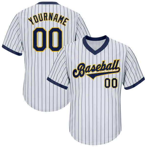 Custom White Navy Strip Navy-Gold Authentic Throwback Rib-Knit Baseball Jersey Shirt Custom White Navy Strip Navy-Gold Authentic Throwback Rib-Knit Baseball Jersey Shirt