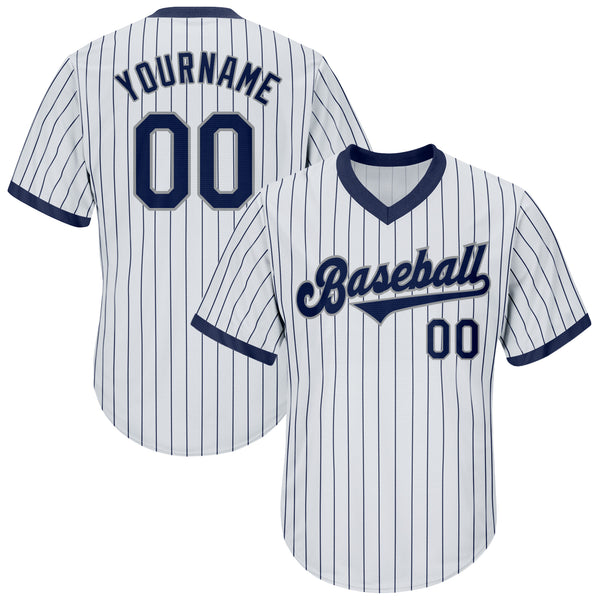 Custom White Navy Strip Navy-Gray Authentic Throwback Rib-Knit Baseball Jersey Shirt Custom White Navy Strip Navy-Gray Authentic Throwback Rib-Knit Baseball Jersey Shirt