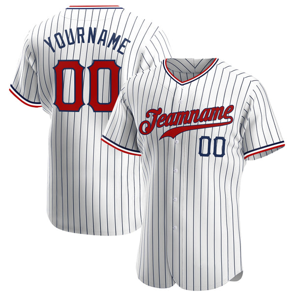 Custom White Navy Strip Red-Navy Authentic Baseball Jersey Custom White Navy Strip Red-Navy Authentic Baseball Jersey