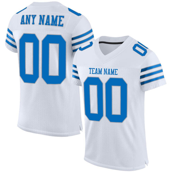 Custom White Panther Blue-Light Gray Mesh Authentic Football Jersey Custom White Panther Blue-Light Gray Mesh Authentic Football Jersey