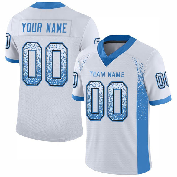 Custom White Powder Blue-Black Mesh Drift Fashion Football Jersey Custom White Powder Blue-Black Mesh Drift Fashion Football Jersey