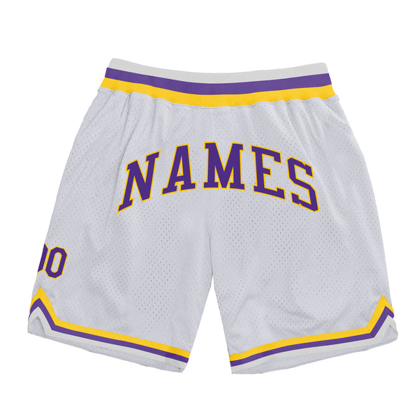 Custom White Purple-Gold Authentic Throwback Basketball Shorts Custom White Purple-Gold Authentic Throwback Basketball Shorts