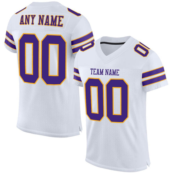 Custom White Purple-Gold Mesh Authentic Football Jersey Custom White Purple-Gold Mesh Authentic Football Jersey