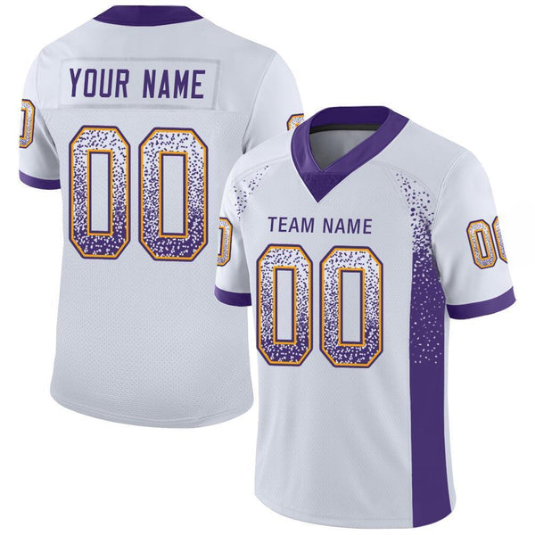 Custom White Purple-Gold Mesh Drift Fashion Football Jersey Custom White Purple-Gold Mesh Drift Fashion Football Jersey