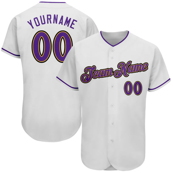 Custom White Purple-Old Gold Authentic Baseball Jersey Custom White Purple-Old Gold Authentic Baseball Jersey
