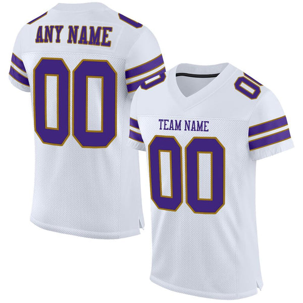 Custom White Purple-Old Gold Mesh Authentic Football Jersey Custom White Purple-Old Gold Mesh Authentic Football Jersey