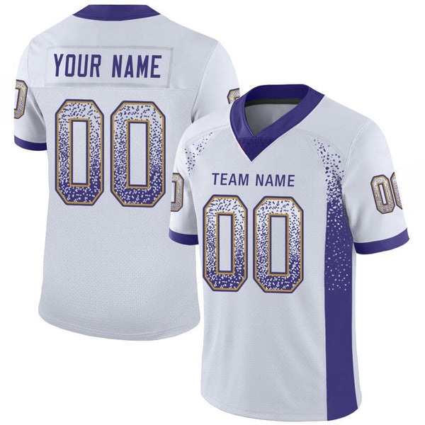 Custom White Purple-Old Gold Mesh Drift Fashion Football Jersey Custom White Purple-Old Gold Mesh Drift Fashion Football Jersey