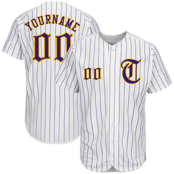 Custom White Purple Strip Purple-Gold Authentic Baseball Jersey Custom White Purple Strip Purple-Gold Authentic Baseball Jersey