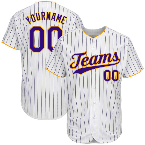 Custom White Purple Strip Purple-Gold Authentic Baseball Jersey Custom White Purple Strip Purple-Gold Authentic Baseball Jersey