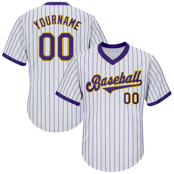 Custom White Purple Strip Purple-Gold Authentic Throwback Rib-Knit Baseball Jersey Shirt Custom White Purple Strip Purple-Gold Authentic Throwback Rib-Knit Baseball Jersey Shirt