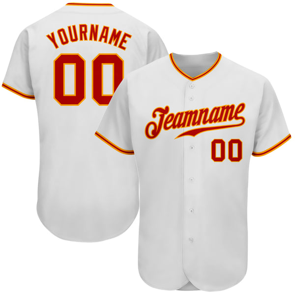 Custom White Red-Gold Authentic Baseball Jersey Custom White Red-Gold Authentic Baseball Jersey