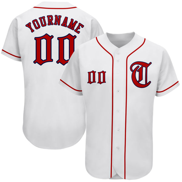 Custom White Red-Navy Authentic Baseball Jersey Custom White Red-Navy Authentic Baseball Jersey