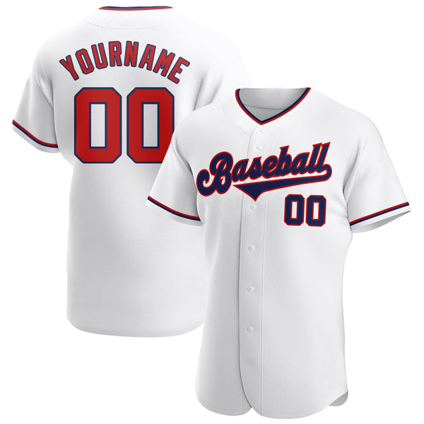 Custom White Red-Navy Authentic Baseball Jersey Custom White Red-Navy Authentic Baseball Jersey