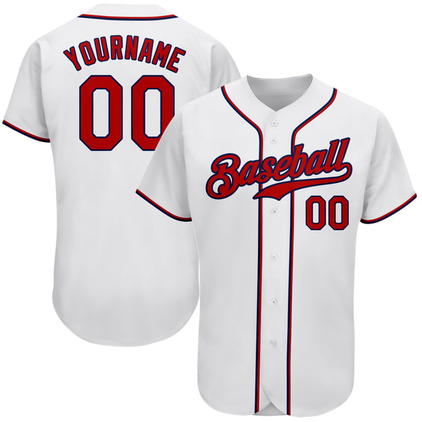 Custom White Red-Navy Authentic Baseball Jersey Custom White Red-Navy Authentic Baseball Jersey