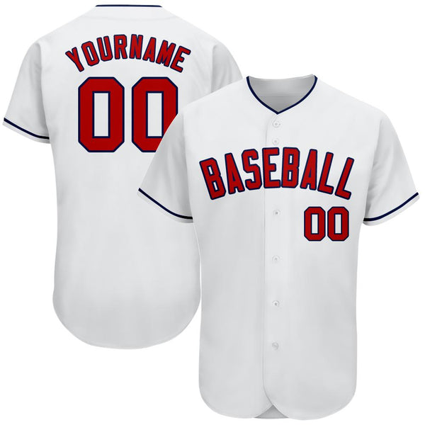 Custom White Red-Navy Authentic Baseball Jersey Custom White Red-Navy Authentic Baseball Jersey