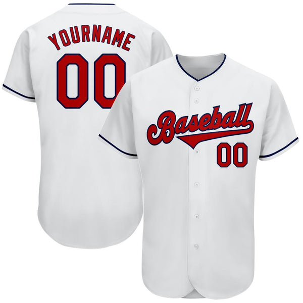 Custom White Red-Navy Authentic Baseball Jersey Custom White Red-Navy Authentic Baseball Jersey