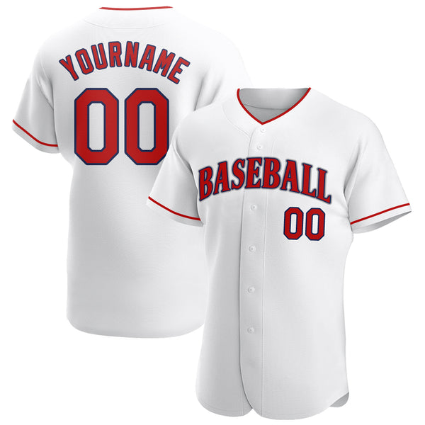 Custom White Red-Navy Authentic Baseball Jersey Custom White Red-Navy Authentic Baseball Jersey