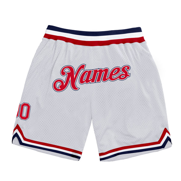 Custom White Red-Navy Authentic Throwback Basketball Shorts Custom White Red-Navy Authentic Throwback Basketball Shorts