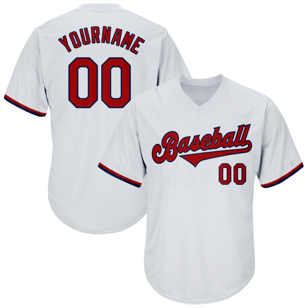 Custom White Red-Navy Authentic Throwback Rib-Knit Baseball Jersey Shirt Custom White Red-Navy Authentic Throwback Rib-Knit Baseball Jersey Shirt