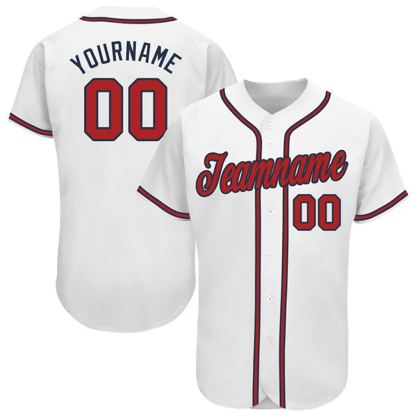Custom White Red-Navy Baseball Jersey Custom White Red-Navy Baseball Jersey