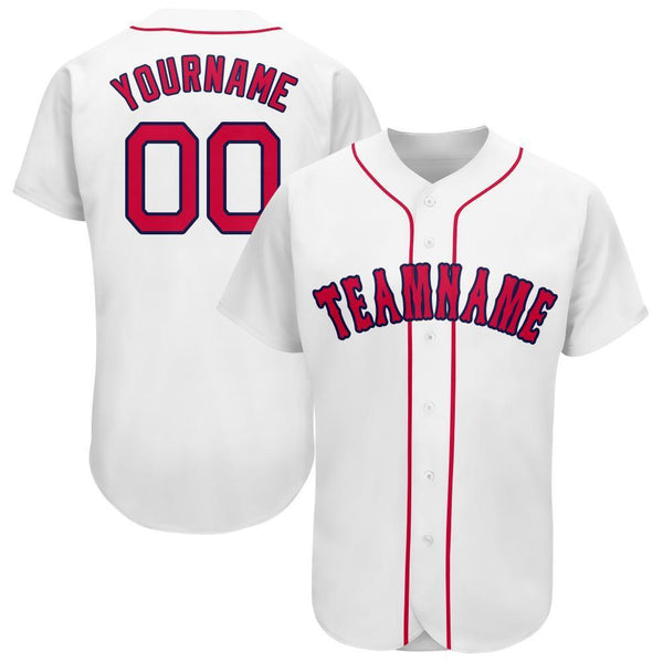 Custom White Red-Navy Baseball Jersey Custom White Red-Navy Baseball Jersey