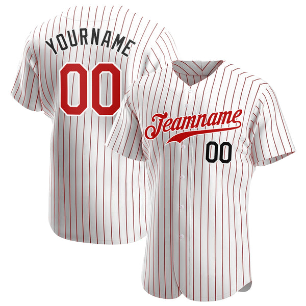 Custom White Red Strip Red-Black Authentic Baseball Jersey Custom White Red Strip Red-Black Authentic Baseball Jersey