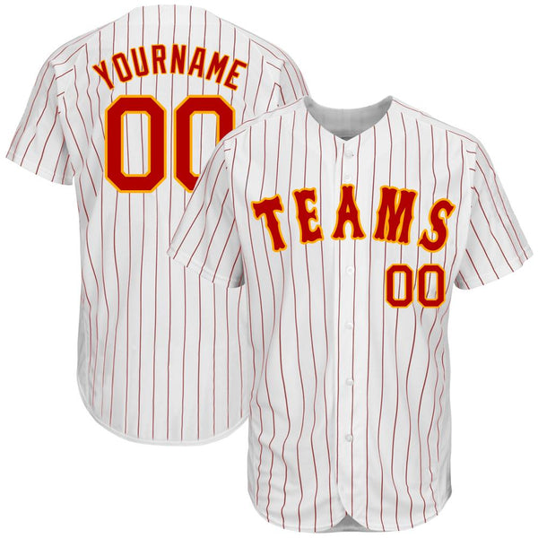 Custom White Red Strip Red-Gold Authentic Baseball Jersey Custom White Red Strip Red-Gold Authentic Baseball Jersey