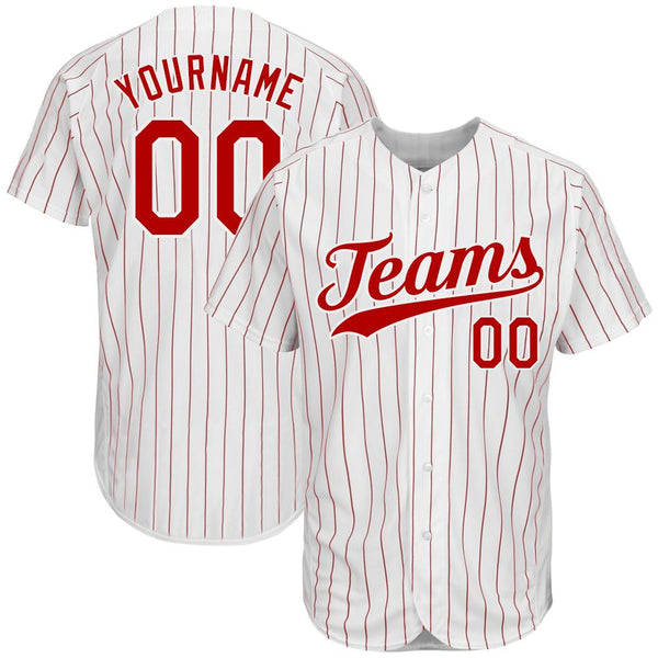 Custom White Red Strip Red-White Authentic Baseball Jersey