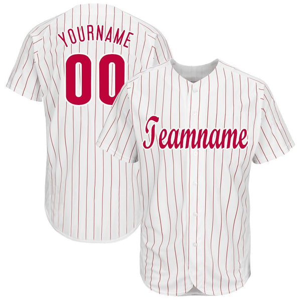 Custom White Red Strip Red-White Baseball Jersey Custom White Red Strip Red-White Baseball Jersey