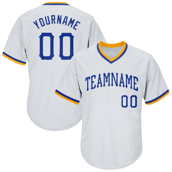 Custom White Royal-Gold Authentic Throwback Rib-Knit Baseball Jersey Shirt Custom White Royal-Gold Authentic Throwback Rib-Knit Baseball Jersey Shirt