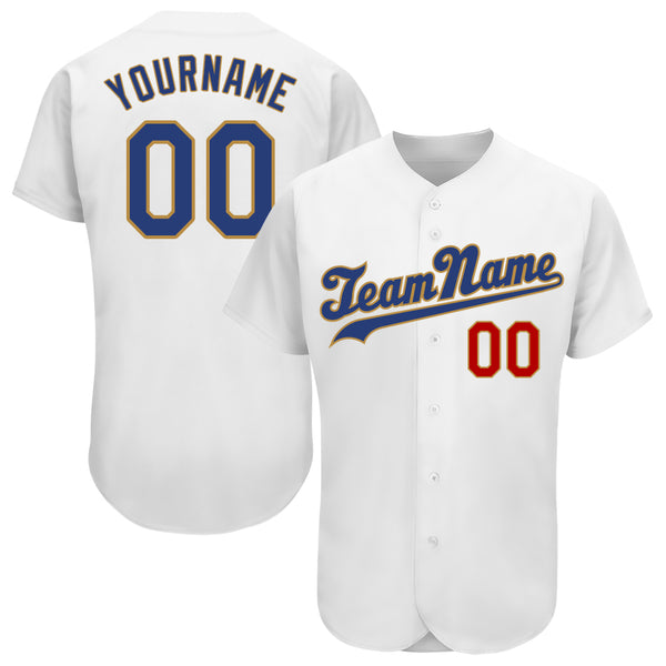 Custom White Royal-Old Gold Authentic Baseball Jersey Custom White Royal-Old Gold Authentic Baseball Jersey