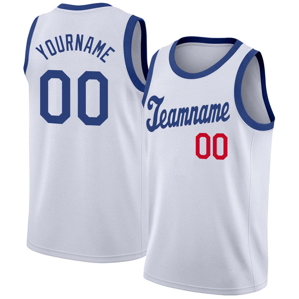 Custom White Royal-Red Round Neck Rib-Knit Basketball Jersey Custom White Royal-Red Round Neck Rib-Knit Basketball Jersey
