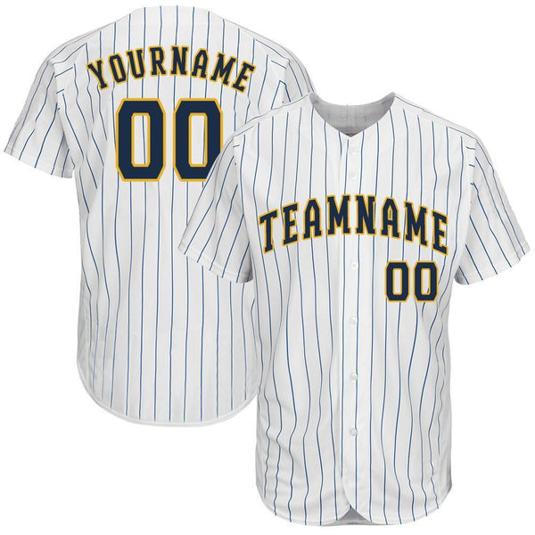 Custom White Royal Strip Navy-Gold Baseball Jersey Custom White Royal Strip Navy-Gold Baseball Jersey