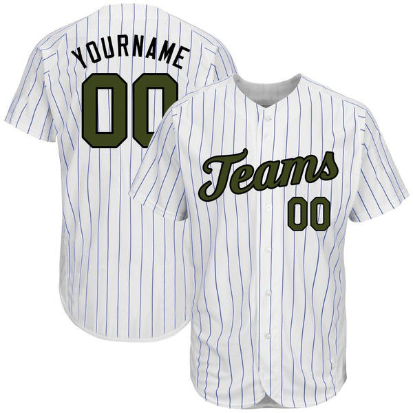Custom White Royal Strip Olive-Black Authentic Memorial Day Baseball Jersey