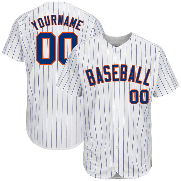 Custom White Royal Strip Royal-Orange Authentic Baseball Jersey