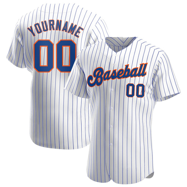 Custom White Royal Strip Royal-Orange Authentic Baseball Jersey