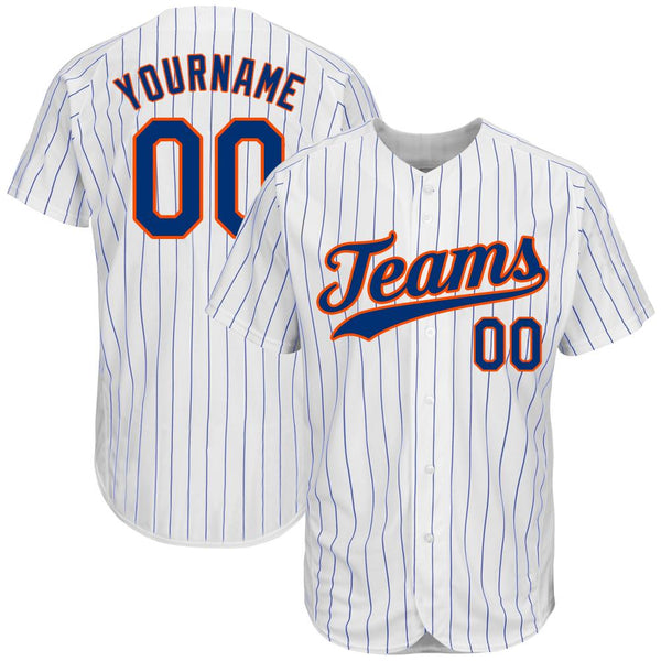 Custom White Royal Strip Royal-Orange Authentic Baseball Jersey