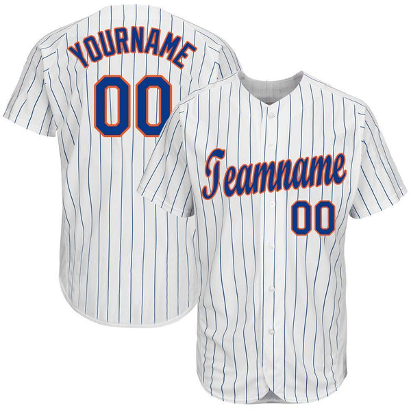 Custom White Royal Strip Royal-Orange Baseball Jersey