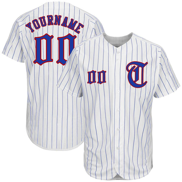 Custom White Royal Strip Royal-Red Authentic Baseball Jersey
