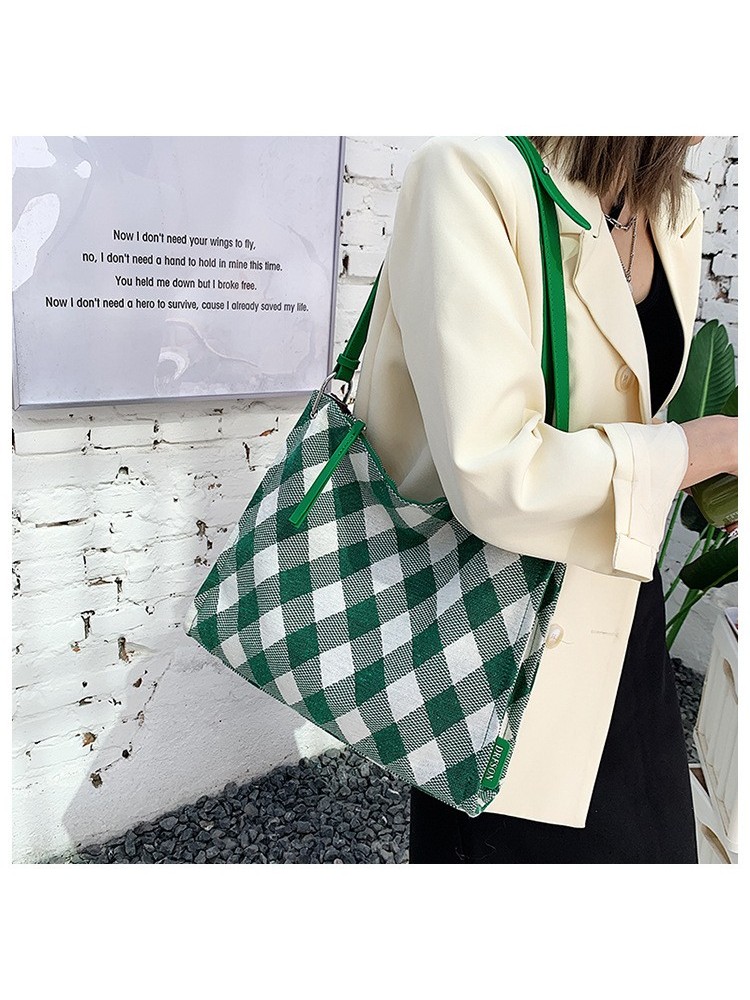 Fashion Canvas Large Capacity Plaid Tote Bags