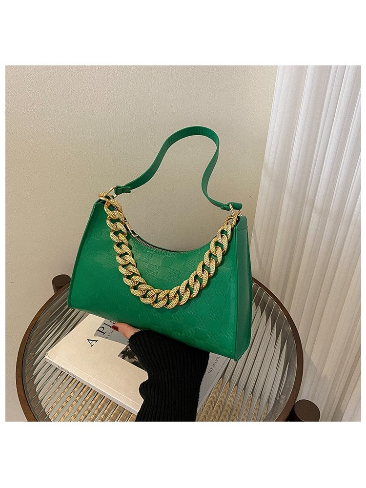 PU Plaid Metal Chain Crocodile Pattern Shoulder Bag