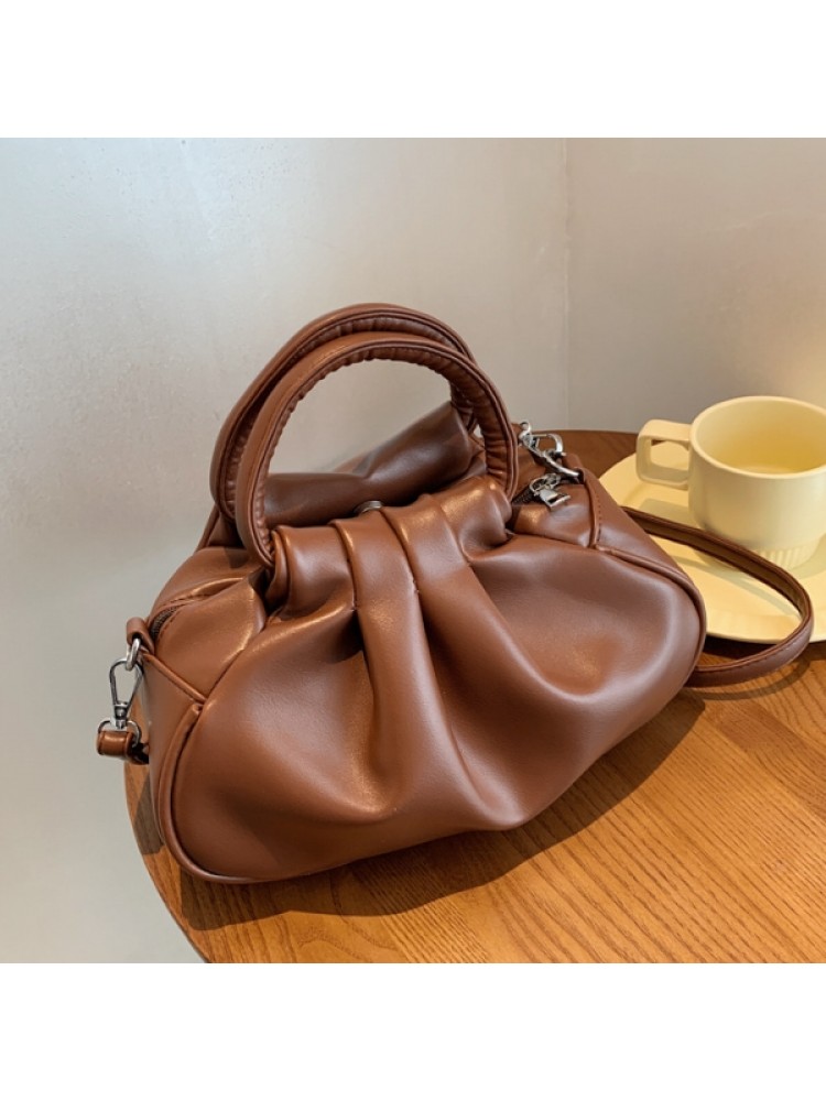 PU Pure Color Ruched Versatile Women Messenger Bag
