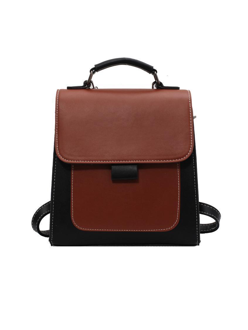 Korean Students Contrast Color Hasp Backpack