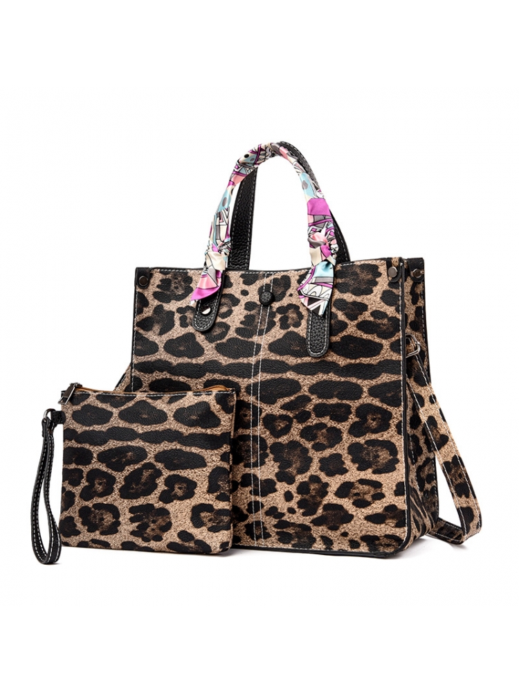 PU Leopard Print Two Piece Women Bag