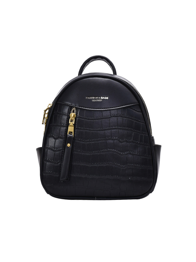 Double Zipper Stone Grain Women Small Backpack