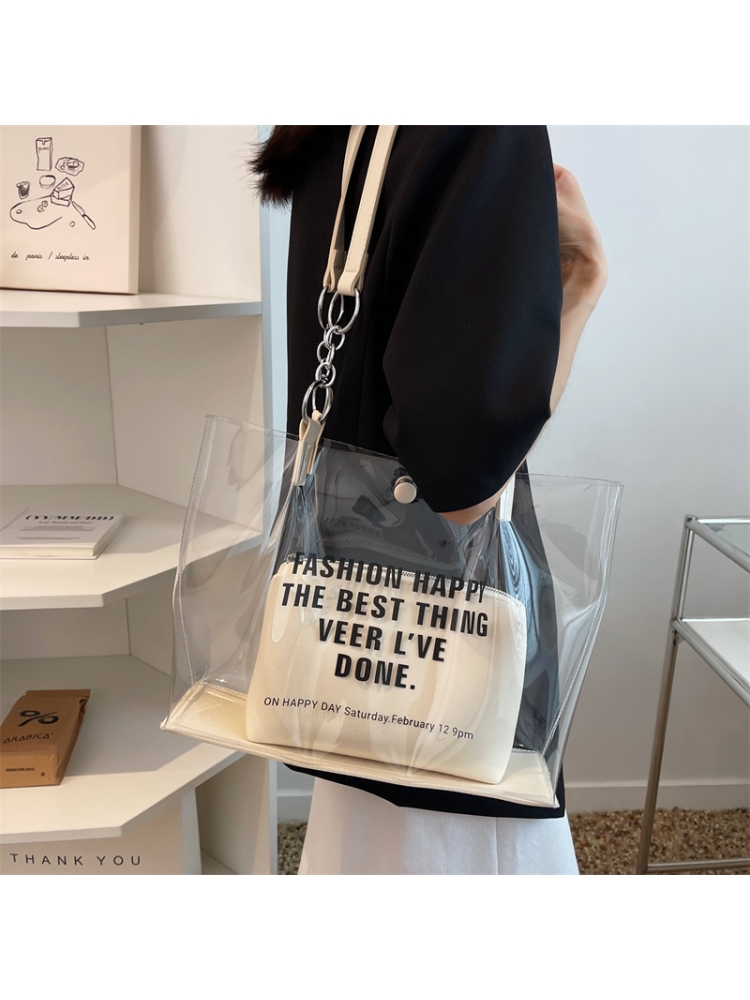 Travel Transparent Letter Printed Tote Bag Sets