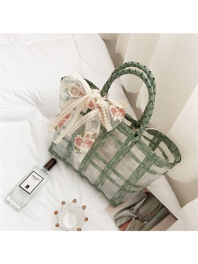 Fashion Bow Weave Basket Tote Bag