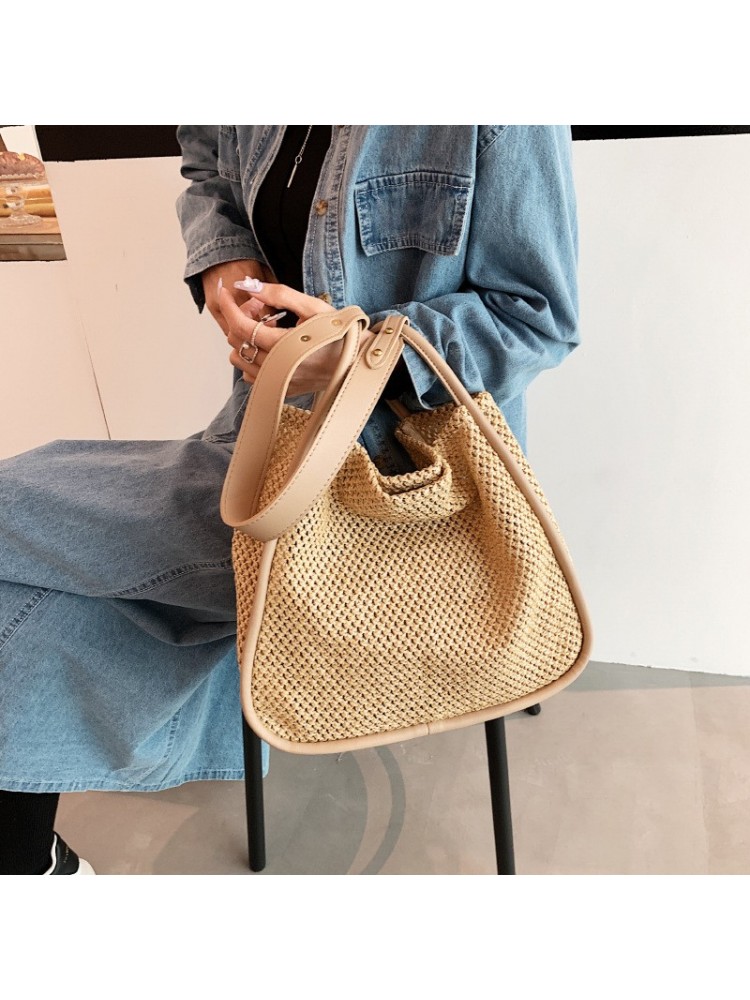 Straw Weave Patchwork Simple Shoulder Tote Bag